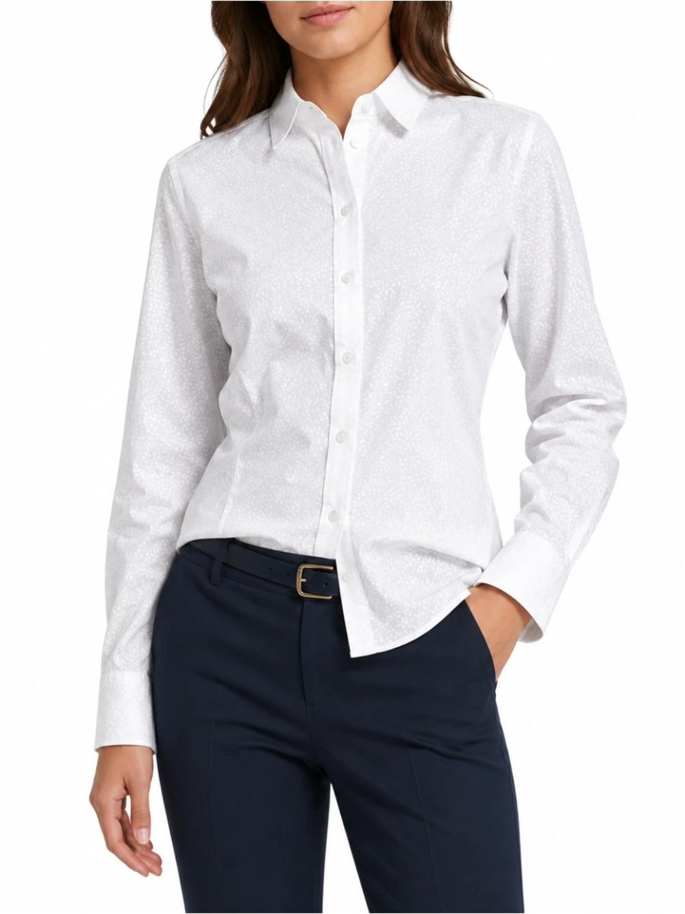 Brooks Brothers Womens 10 White Pleated Stretch Rhinestone Button Up Dress Shirt